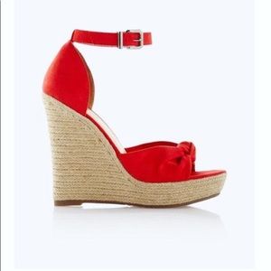 EXPRESS Knotted Espadrille Wedge Sandals— Red